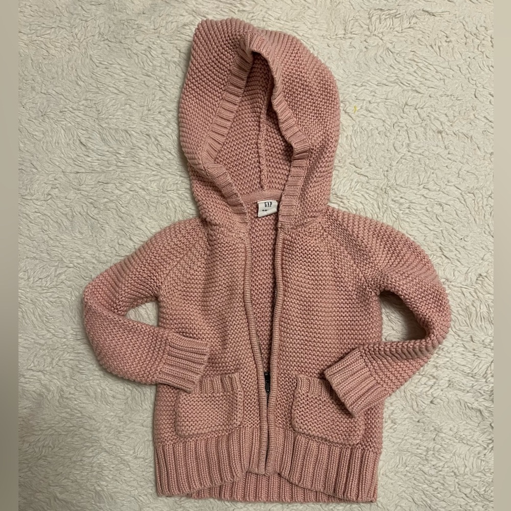 Dusty rose colored knit zip hoodie baby gap EUC size 12-18mo